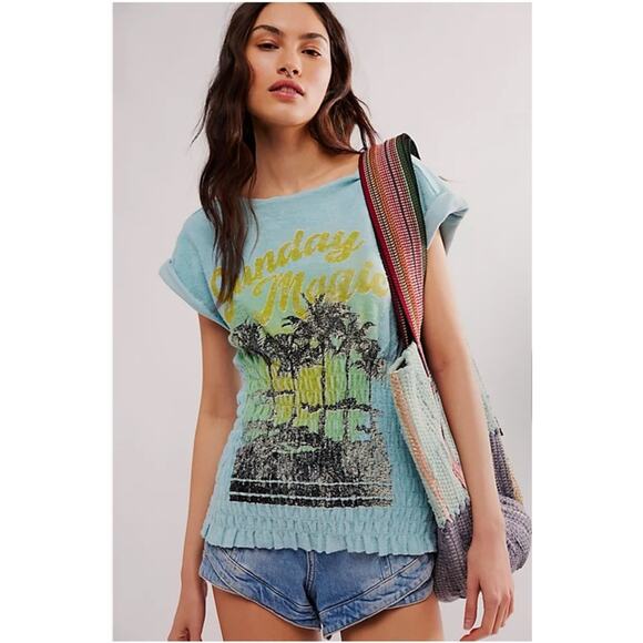 NWOT Free People Sadie Towel Terry Smocked Top XS $68 - Picture 1 of 3